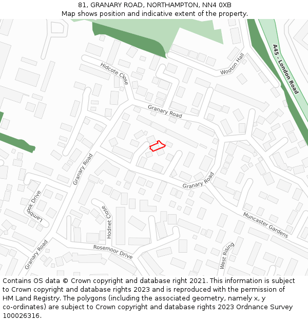 81, GRANARY ROAD, NORTHAMPTON, NN4 0XB: Location map and indicative extent of plot