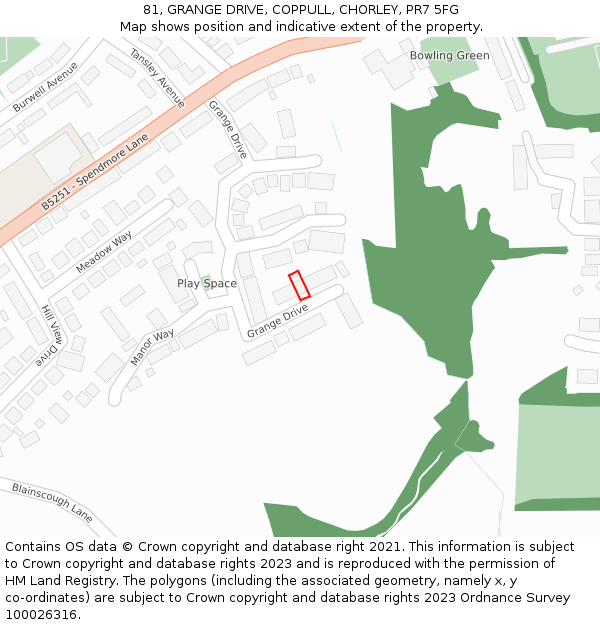 81, GRANGE DRIVE, COPPULL, CHORLEY, PR7 5FG: Location map and indicative extent of plot