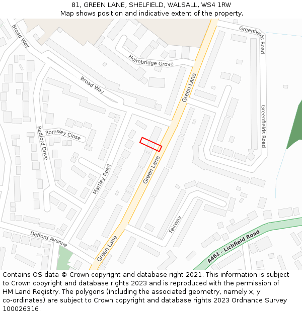 81, GREEN LANE, SHELFIELD, WALSALL, WS4 1RW: Location map and indicative extent of plot
