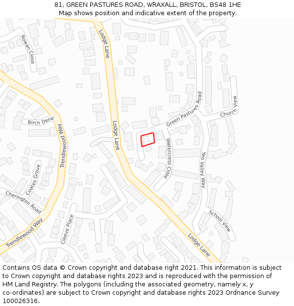 81, GREEN PASTURES ROAD, WRAXALL, BRISTOL, BS48 1HE: Location map and indicative extent of plot