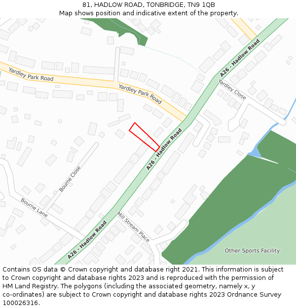 81, HADLOW ROAD, TONBRIDGE, TN9 1QB: Location map and indicative extent of plot