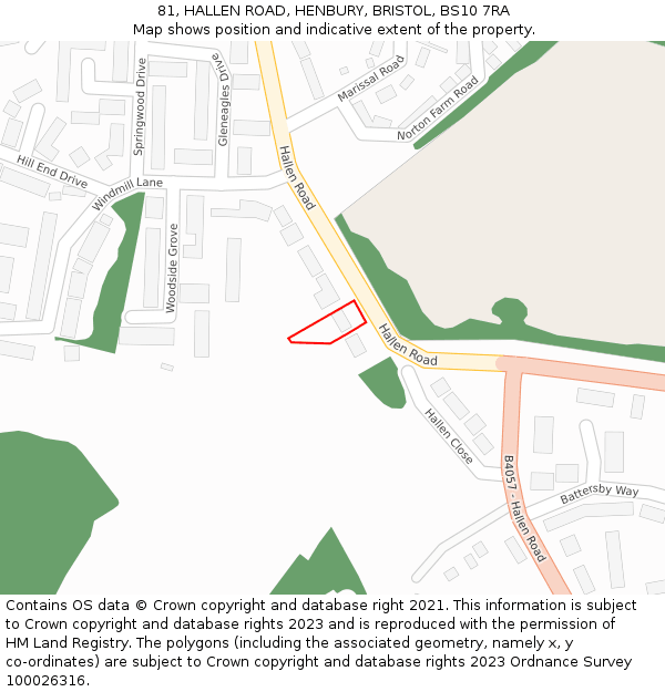 81, HALLEN ROAD, HENBURY, BRISTOL, BS10 7RA: Location map and indicative extent of plot