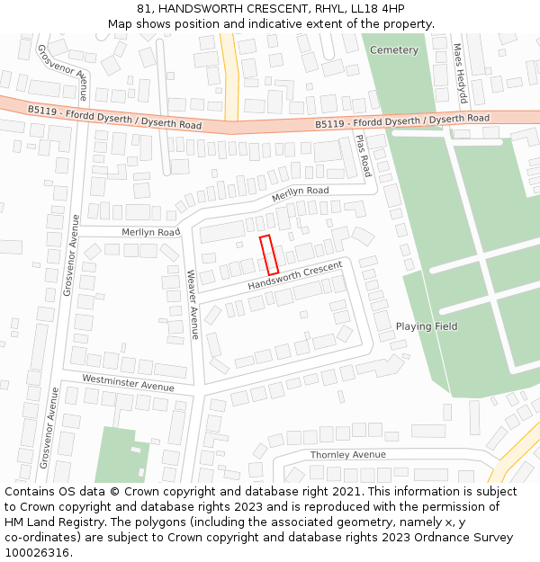 81, HANDSWORTH CRESCENT, RHYL, LL18 4HP: Location map and indicative extent of plot