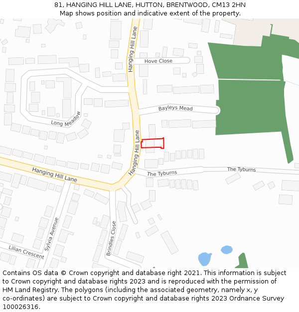 81, HANGING HILL LANE, HUTTON, BRENTWOOD, CM13 2HN: Location map and indicative extent of plot