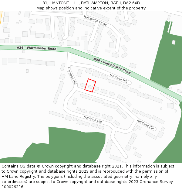 81, HANTONE HILL, BATHAMPTON, BATH, BA2 6XD: Location map and indicative extent of plot