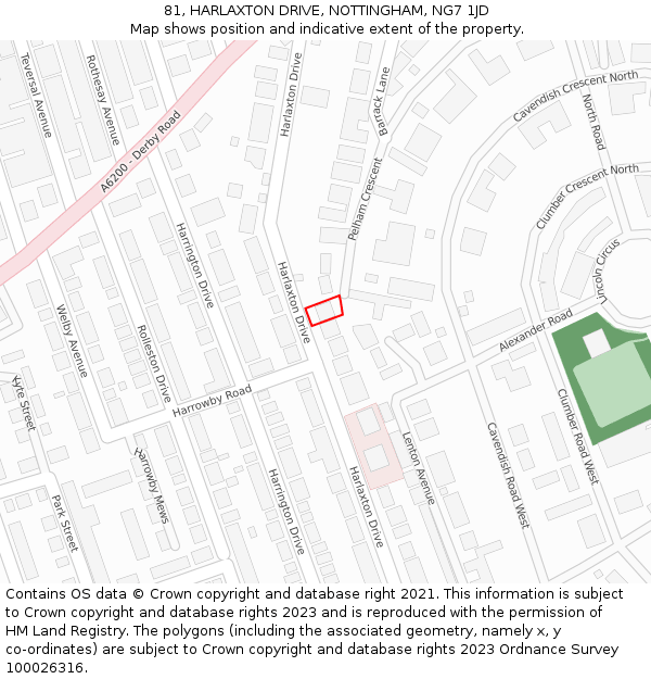 81, HARLAXTON DRIVE, NOTTINGHAM, NG7 1JD: Location map and indicative extent of plot