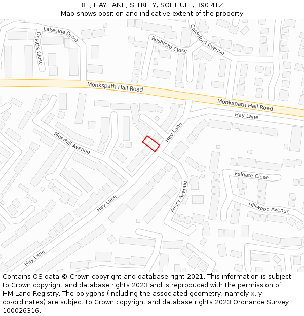 81, HAY LANE, SHIRLEY, SOLIHULL, B90 4TZ: Location map and indicative extent of plot