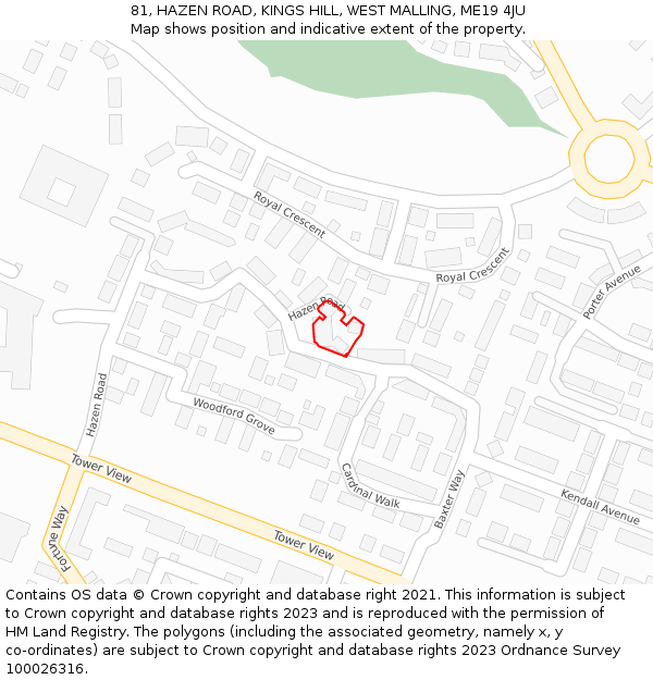 81, HAZEN ROAD, KINGS HILL, WEST MALLING, ME19 4JU: Location map and indicative extent of plot