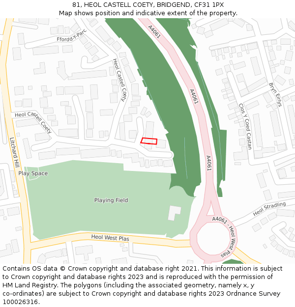 81, HEOL CASTELL COETY, BRIDGEND, CF31 1PX: Location map and indicative extent of plot