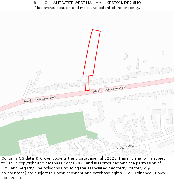 81, HIGH LANE WEST, WEST HALLAM, ILKESTON, DE7 6HQ: Location map and indicative extent of plot