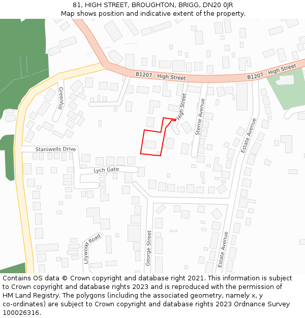 81, HIGH STREET, BROUGHTON, BRIGG, DN20 0JR: Location map and indicative extent of plot