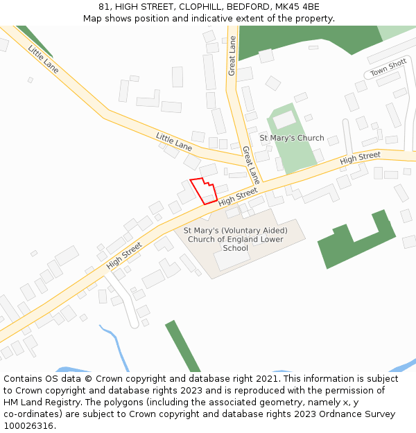 81, HIGH STREET, CLOPHILL, BEDFORD, MK45 4BE: Location map and indicative extent of plot