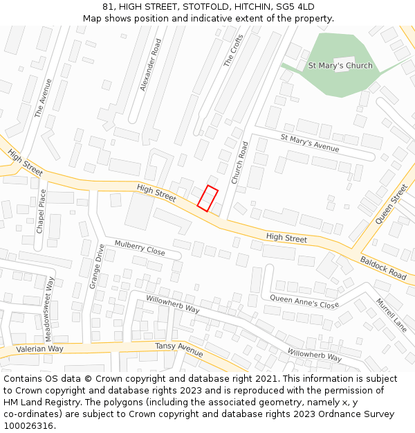 81, HIGH STREET, STOTFOLD, HITCHIN, SG5 4LD: Location map and indicative extent of plot