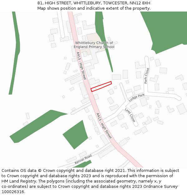 81, HIGH STREET, WHITTLEBURY, TOWCESTER, NN12 8XH: Location map and indicative extent of plot