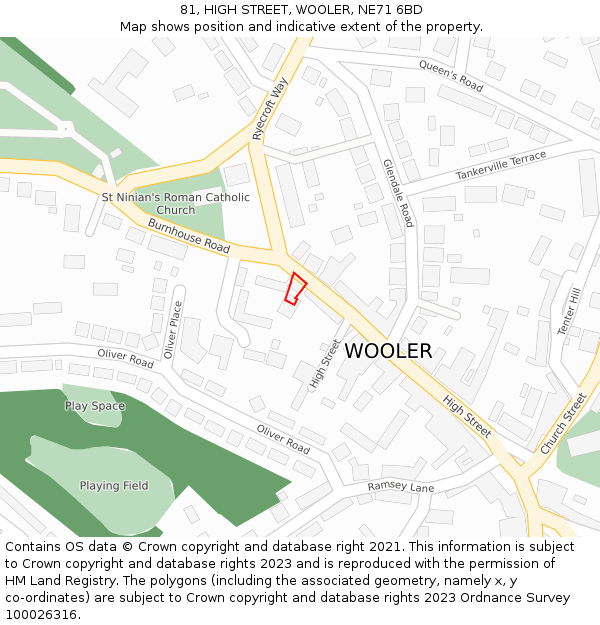 81, HIGH STREET, WOOLER, NE71 6BD: Location map and indicative extent of plot