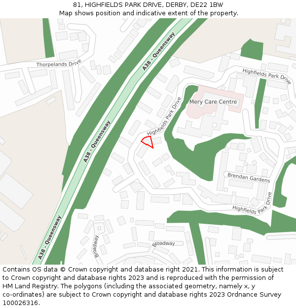 81, HIGHFIELDS PARK DRIVE, DERBY, DE22 1BW: Location map and indicative extent of plot