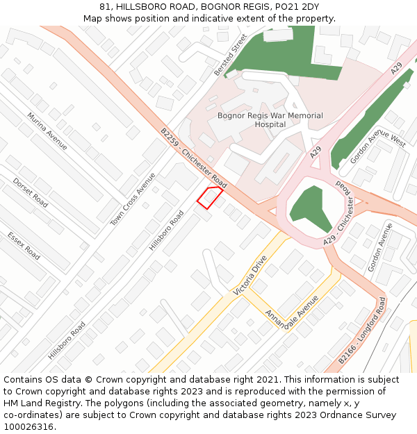 81, HILLSBORO ROAD, BOGNOR REGIS, PO21 2DY: Location map and indicative extent of plot