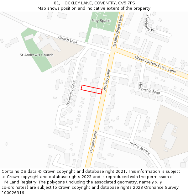 81, HOCKLEY LANE, COVENTRY, CV5 7FS: Location map and indicative extent of plot