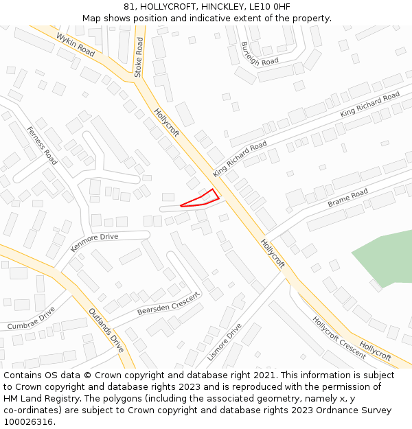 81, HOLLYCROFT, HINCKLEY, LE10 0HF: Location map and indicative extent of plot