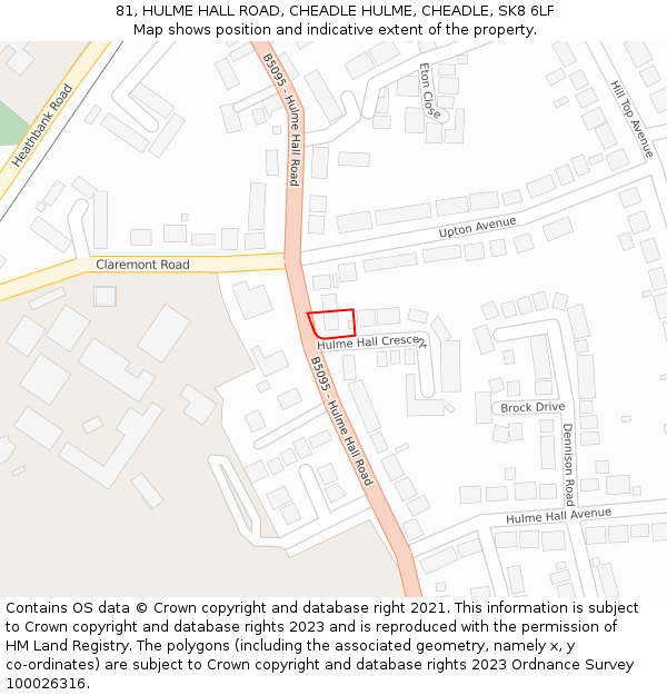 81, HULME HALL ROAD, CHEADLE HULME, CHEADLE, SK8 6LF: Location map and indicative extent of plot