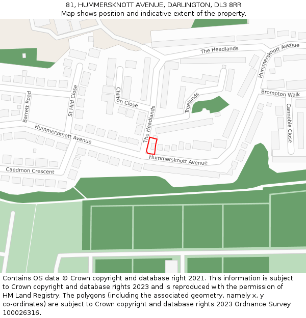 81, HUMMERSKNOTT AVENUE, DARLINGTON, DL3 8RR: Location map and indicative extent of plot