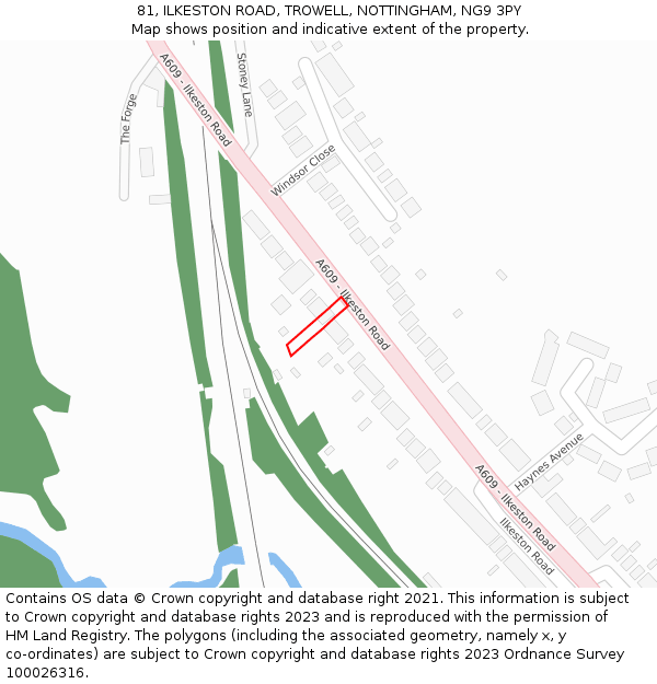 81, ILKESTON ROAD, TROWELL, NOTTINGHAM, NG9 3PY: Location map and indicative extent of plot