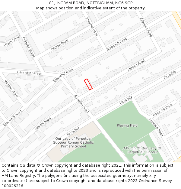 81, INGRAM ROAD, NOTTINGHAM, NG6 9GP: Location map and indicative extent of plot