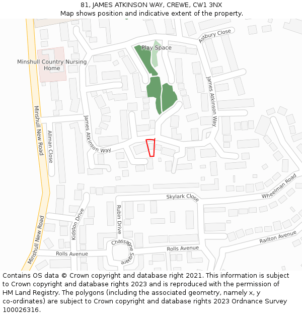 81, JAMES ATKINSON WAY, CREWE, CW1 3NX: Location map and indicative extent of plot