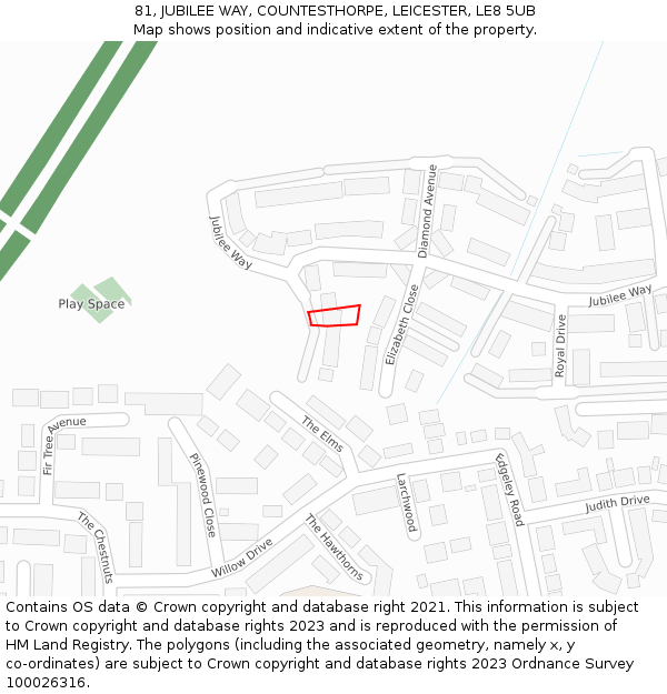 81, JUBILEE WAY, COUNTESTHORPE, LEICESTER, LE8 5UB: Location map and indicative extent of plot