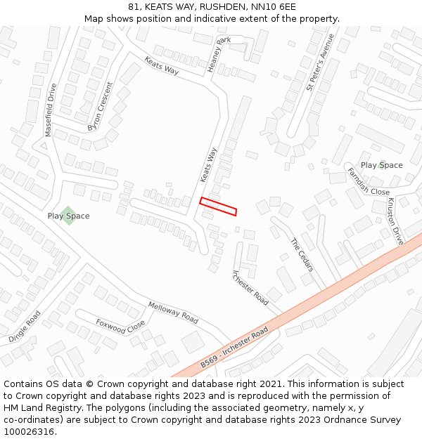 81, KEATS WAY, RUSHDEN, NN10 6EE: Location map and indicative extent of plot