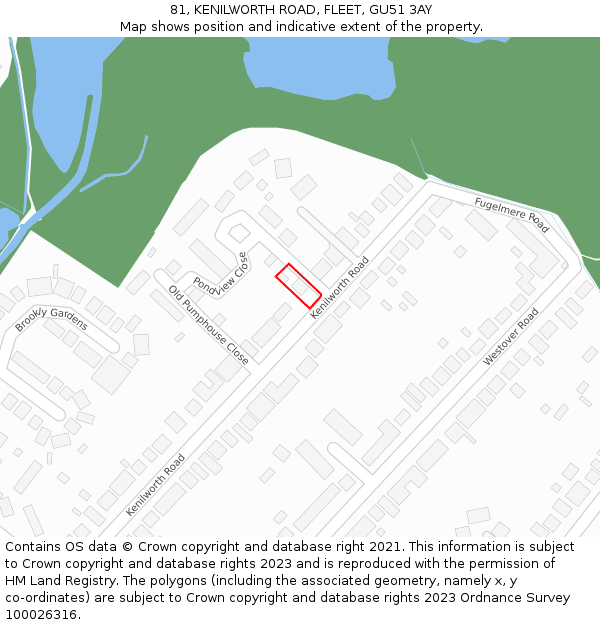 81, KENILWORTH ROAD, FLEET, GU51 3AY: Location map and indicative extent of plot