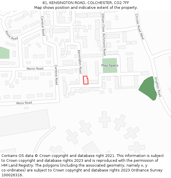 81, KENSINGTON ROAD, COLCHESTER, CO2 7FF: Location map and indicative extent of plot