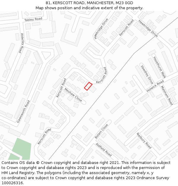 81, KERSCOTT ROAD, MANCHESTER, M23 0GD: Location map and indicative extent of plot