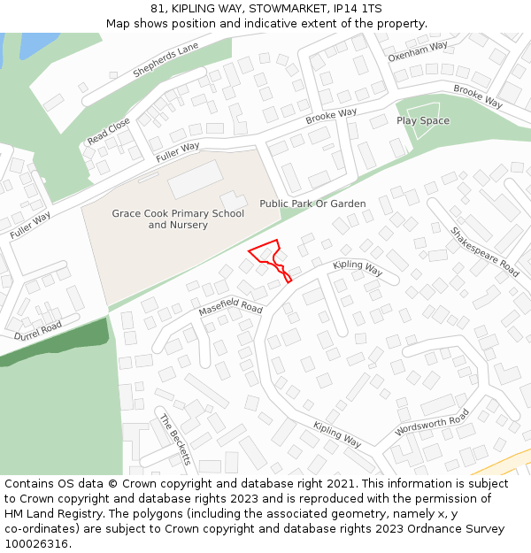 81, KIPLING WAY, STOWMARKET, IP14 1TS: Location map and indicative extent of plot