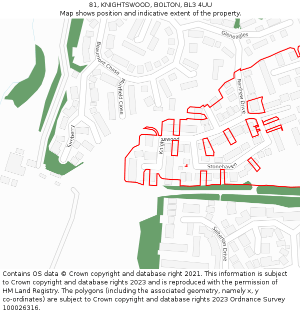 81, KNIGHTSWOOD, BOLTON, BL3 4UU: Location map and indicative extent of plot