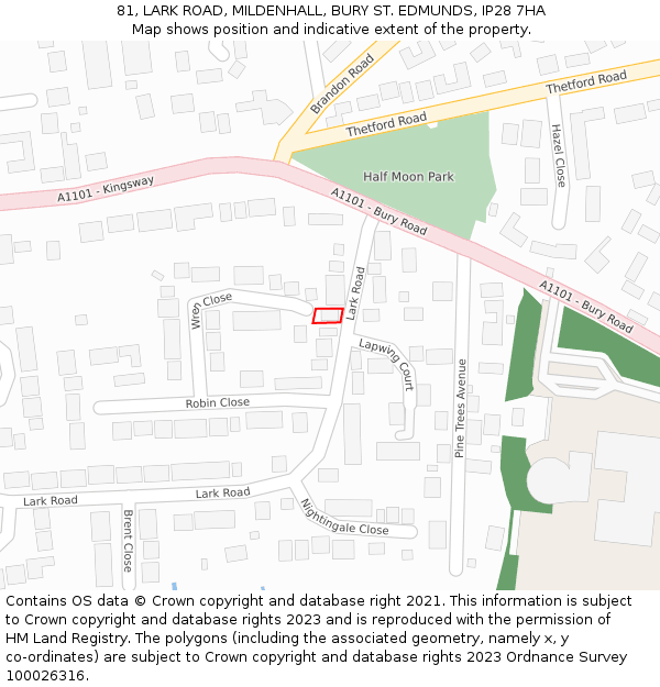 81, LARK ROAD, MILDENHALL, BURY ST. EDMUNDS, IP28 7HA: Location map and indicative extent of plot