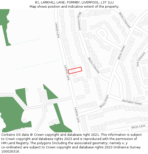 81, LARKHILL LANE, FORMBY, LIVERPOOL, L37 1LU: Location map and indicative extent of plot