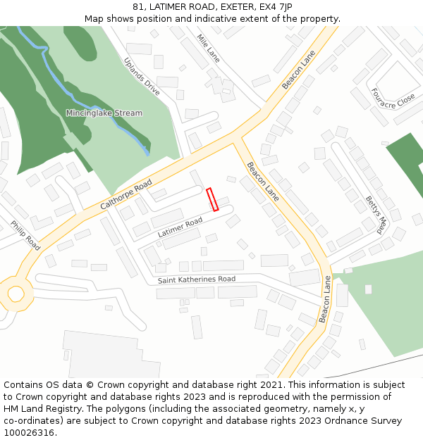 81, LATIMER ROAD, EXETER, EX4 7JP: Location map and indicative extent of plot