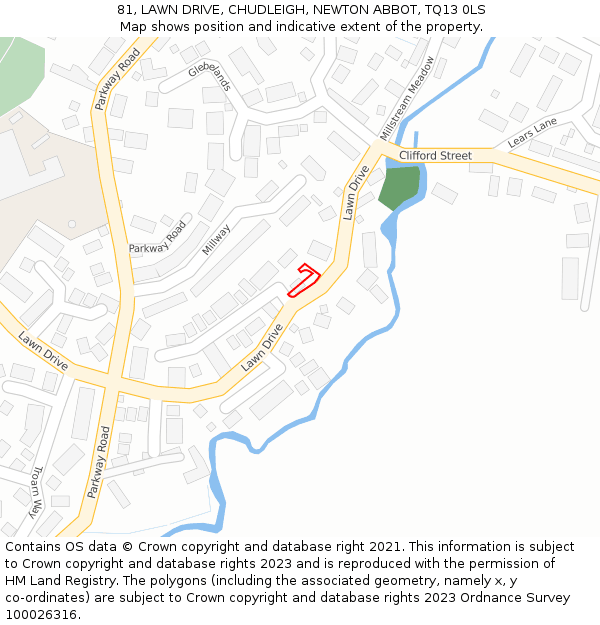 81, LAWN DRIVE, CHUDLEIGH, NEWTON ABBOT, TQ13 0LS: Location map and indicative extent of plot