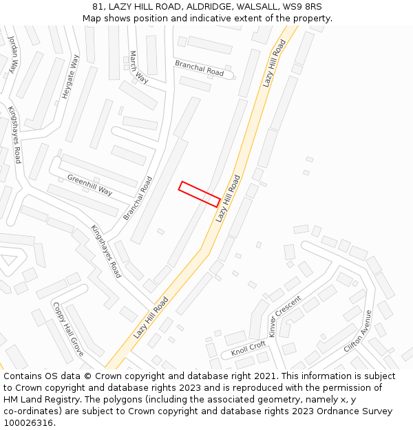 81, LAZY HILL ROAD, ALDRIDGE, WALSALL, WS9 8RS: Location map and indicative extent of plot