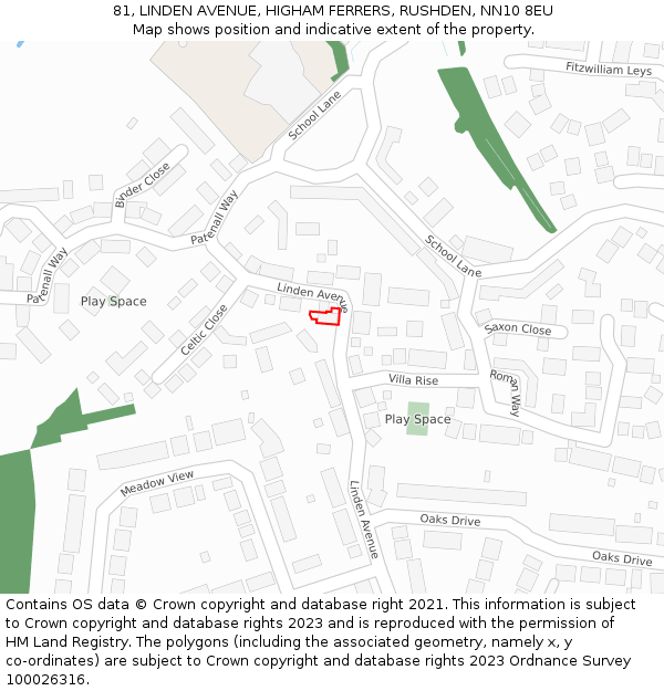 81, LINDEN AVENUE, HIGHAM FERRERS, RUSHDEN, NN10 8EU: Location map and indicative extent of plot