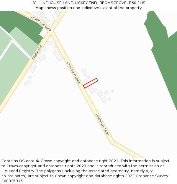 81, LINEHOUSE LANE, LICKEY END, BROMSGROVE, B60 1HS: Location map and indicative extent of plot