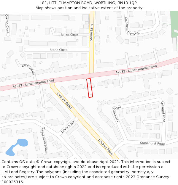 81, LITTLEHAMPTON ROAD, WORTHING, BN13 1QP: Location map and indicative extent of plot