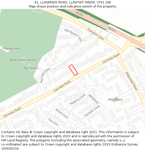 81, LLANMAES ROAD, LLANTWIT MAJOR, CF61 2XE: Location map and indicative extent of plot