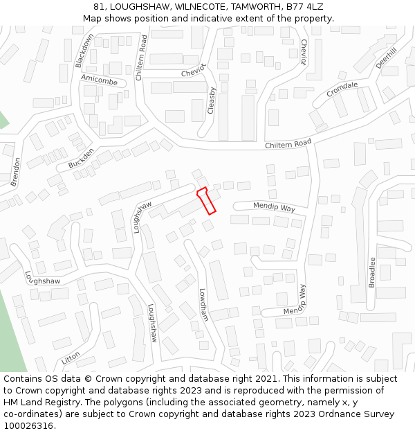 81, LOUGHSHAW, WILNECOTE, TAMWORTH, B77 4LZ: Location map and indicative extent of plot