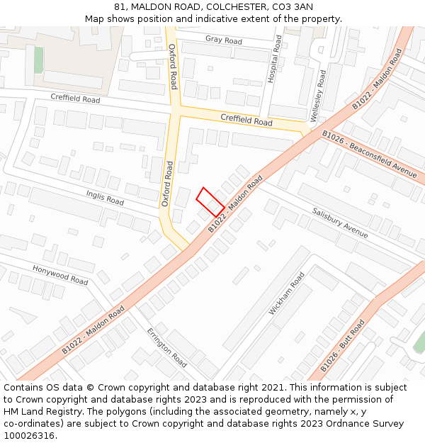 81, MALDON ROAD, COLCHESTER, CO3 3AN: Location map and indicative extent of plot