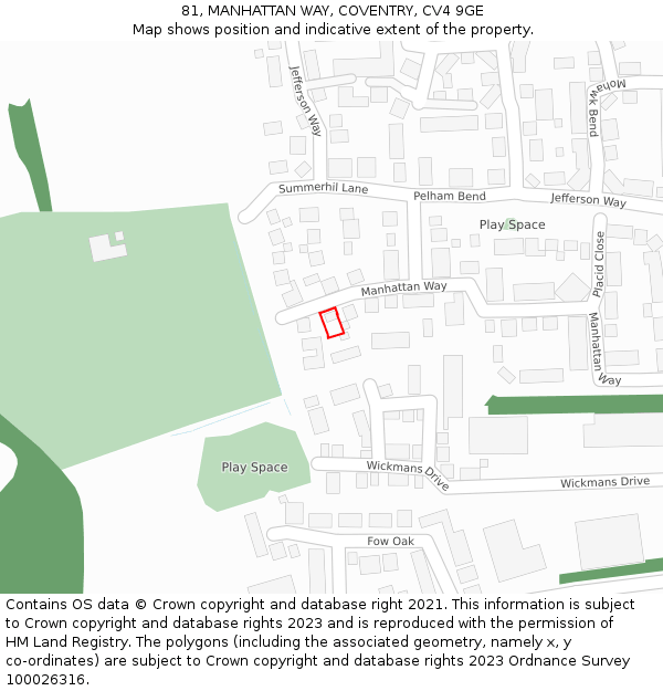 81, MANHATTAN WAY, COVENTRY, CV4 9GE: Location map and indicative extent of plot