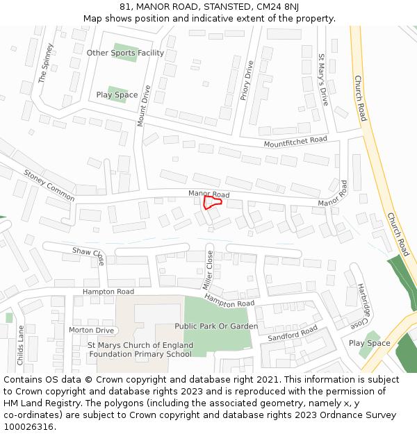 81, MANOR ROAD, STANSTED, CM24 8NJ: Location map and indicative extent of plot