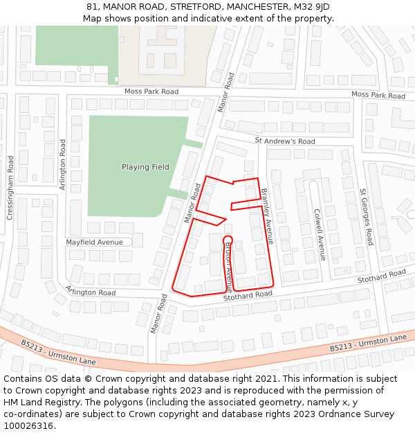 81, MANOR ROAD, STRETFORD, MANCHESTER, M32 9JD: Location map and indicative extent of plot