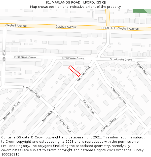 81, MARLANDS ROAD, ILFORD, IG5 0JJ: Location map and indicative extent of plot